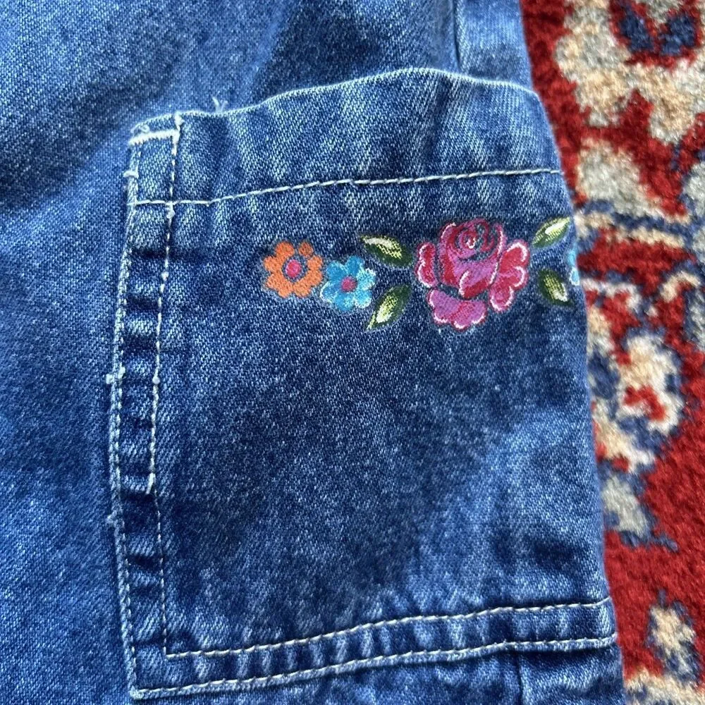 Vintage 90s Y2K Childrens Place Denim Baby Girl Dress Set 6-9 Months Flowers